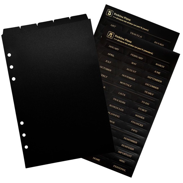 DY.2ten Black Dividers for 6 Ring Binder, 5 Top-Edge Index