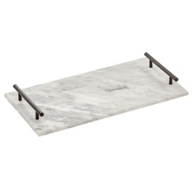 mDesign Thin Marble Pastry Board, Cutting Slab Kitchen Serving Tray with Deco Handles for Baking, Chopping, and Rolling - Serve Bread, Candy, Chocolate, Cheese, and Appetizers - Marble/Soft Brass