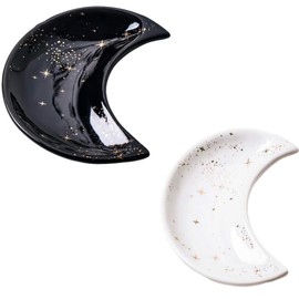 Fabselection Modern Ceramic Moon-Shaped Jewelry Dish Tray, Decorative Mini Display for Dressing and Dining Tables