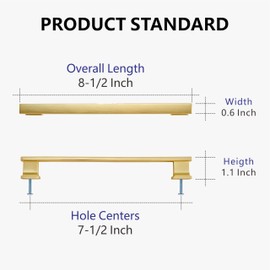 GOFFIDECO 6 Pack 8-1/2 Inch Length|7-1/2 inch(192mm) Hole Center Brushed Gold Kitchen Cabinet Handles, Cabinet Pulls Kitchen Cabinet Hardware, Cupboard Pulls, Drawer Handles