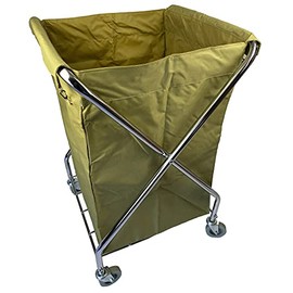 Crayata Small Rolling Laundry Cart with 4 Inch Wheels, 100 Pound Weight Capacity, Heavy Duty Canvas Hamper in Khaki Green, 6.5 bushels