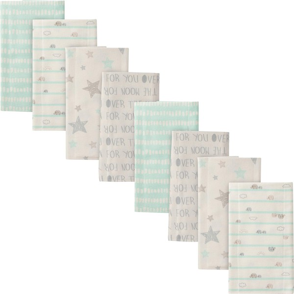 Gerber Unisex-Baby - Paquete de 8 paños de Franela de algodón para eructos, Elefantes y Estrellas, 20x14 Inch (Pack of 8)