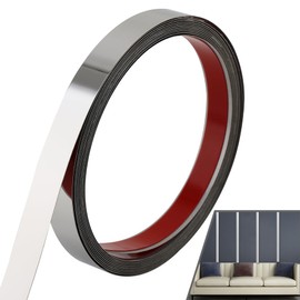 Lunghaa Peel and Stick Metal Finish Molding Trim, Stainless Steel Strip for Wall, Mirror Frame, Fireplace and Craft Decoration (Glossy Silver, 19.7 ft x 1 in)