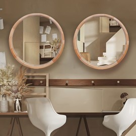 CONGUILIAO Round Mirror, 30 Inches Wood Mirror, Wall Mirror Decorative Circle Mirror, Nature Big Bathroom Large Vanity Mirror Farmhouse Mirror for Living Room Bedroom Entryway