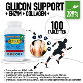 Seuren Nutrients Glucon support + enzyme + collagen 100 tablets | glucosamine | gluten free | lactose free | sugar free | 100% natural