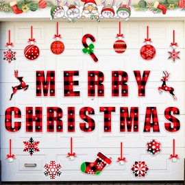 Christmas Garage Door Magnets Decorations 38pcs, Large Merry Christmas Garage Magnetic Decor, Reflective Xmas Car Magnetic Murals, Reusable Outdoor Holiday Decorative Magnetic Stickers