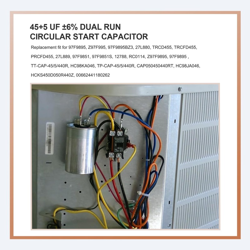 Powswopx 45+5 uF 45/5 MFD ±6% 370V/440VAC CBB65 Dual Run