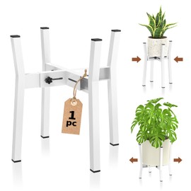 LASZOLA White Adjustable Plant Stand for Single Large Outdoor Indoor Planters, Heavy Duty Metal Floor Fern Holder Fits 8 to 12 Inch Pots, Elevated Big Flower Stool for Patio – Pot Not Included, 1 Pack