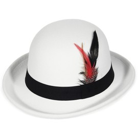 EOZY Bowler Hats for Men Womens Derby Cloche Church Fedora Hat Removable Feather Party Costume Hat White
