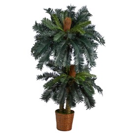 Nearly Natural 5ft. and 3ft. Double Sago Palm Artificial Tree with Basket