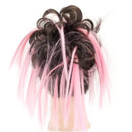 IMISSU 2PCS Messy Hair Bun Piece Updo Fake Scrunchies Extension Wavy Curly Hairpieces Ponytail Chignon Headband for Women Girls (2PCS Brown Pink)