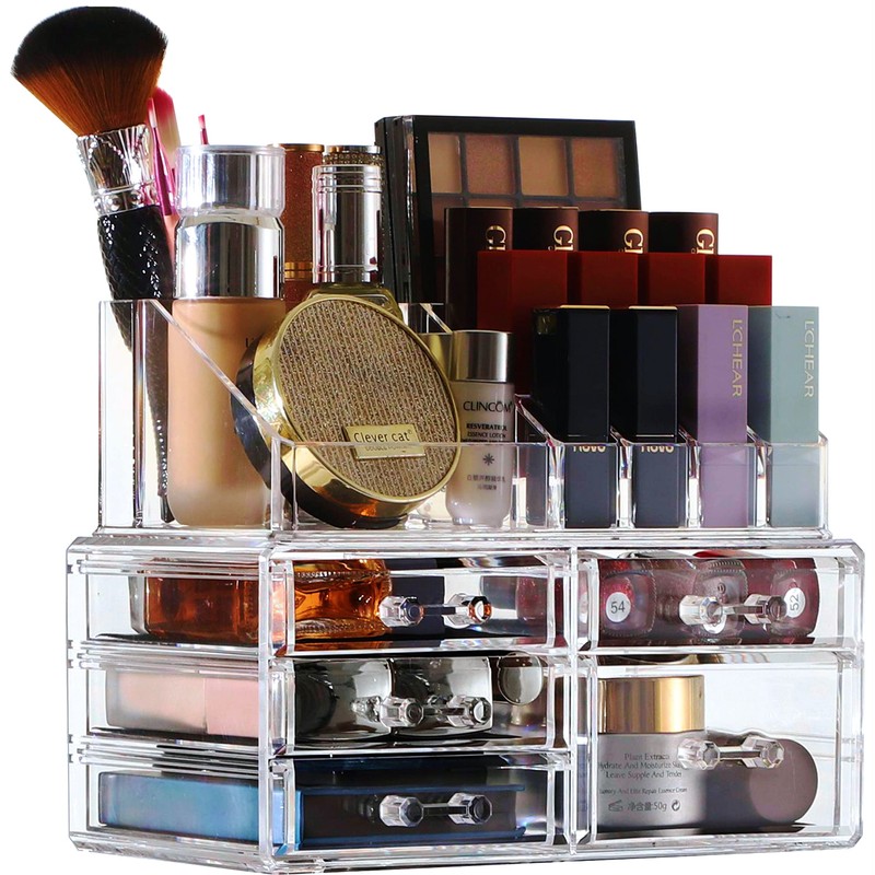 Cq acrylic 2 Pack Clear Makeup Storage Organizer,Stackable 5 Drawers
