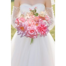 yuagolle Artificial Flowers for Home Decorations: Pink Silk Fake Flowers Bulk Boxed Set, Peony Roses Bouquets with Stems for Table Centerpiece, DIY Wedding, Bridal Shower, Graduation Cap & Tea Party