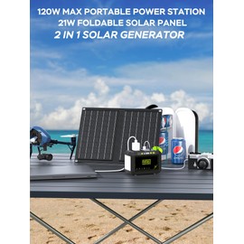 MARBERO 88.8Wh Solar Generator with 21W Solar Panel Included Portable Power Station 80W 110V 120W Max for Camping Outdoor Hiking Fishing Emergency