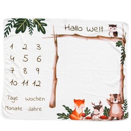 kreativherz - Premium Baby Milestone Blanket with Forest Motif, 120 x 100 cm, Extra Soft According to OekoTex Tested - Milestone Blanket Cuddly Blanket for Children - Gift for Birth - Baby Blanket for
