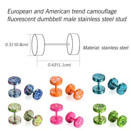 Aroncent 12pcs Colorful 8MM Screw Stud Earrings Mens Stainless Steel Fake Cheater Ear Barbell Bars Plugs Gauges Illusion Look Tunnel