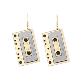 Punk 70S 80s Cassette Tape Earrings Cute Retro Tape Dangle Earrings For Women Party Costume Dancing Disco Accessory-gold