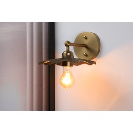 Pathson Set of 2 Metal Wall Sconce Brass Finished, Split Flower Design Wall Lamp Fixture, Home Decor Art Wall Light Hardwired Farmhouse Lighting for Living Room Hallway Bedside