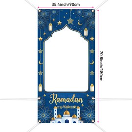 Ramadan Mubarak Photoshot Banner, Large Fabric Muslim Ramadan Kareem Backdrop Decorations, Ramadan Sign Photo Booth Frame Background for Muslim Ramadan Party Supplies, 180 x 90cm