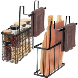 YMCCOOL 2 Pack Cabinet Door Organizer,Over The Cabinet Door Organizer with Towel Bars,Hang Over Cabinet Door Storage, Kitchen Cabinet Door Organizer for Cutting Board, Baking Sheet, Foil, Plastic Wrap