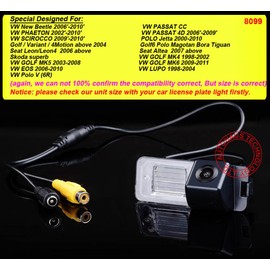 HD Color CCD Waterproof Vehicle Car Rear View Backup Camera, 170° Viewing Angle Reversing Camera for Skoda New Beetle Polo V 6R Passat CC Golf 6 Golf VI MK4 MK5 MK6 EOS Lupo