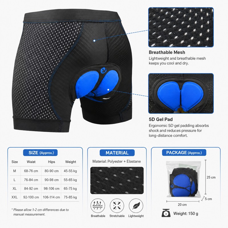 Men’s Padded Cycling Underwear for Bike Rides – Breathable 5D