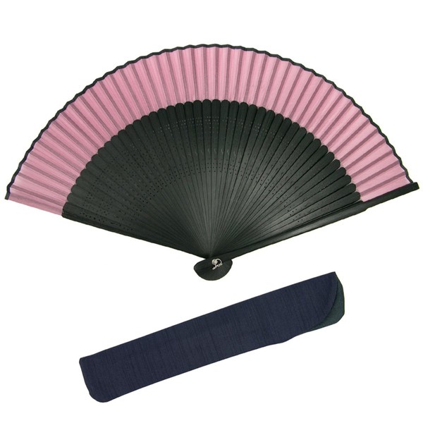 Kyoetsu Men's Hand Fan, Pure Silk, Plain Black Ribs, 2-Piece