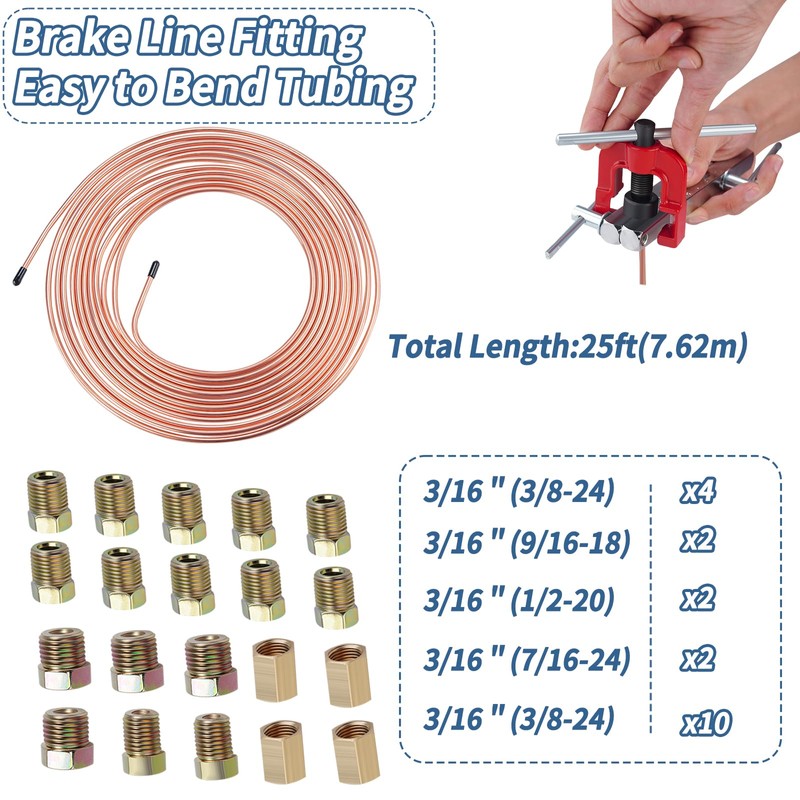 3/16 Brake Line Flaring Tools kit Include 25 ft Copper