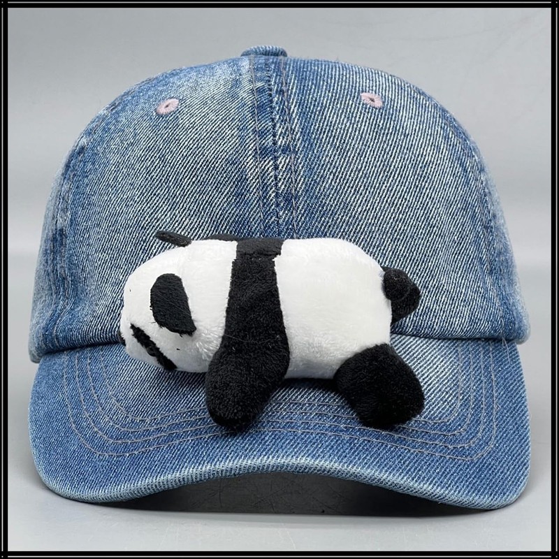 White Fang CZA070 Denim Panda Cap, Cute, Casual, Hat, Fashionable,