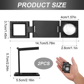 2 x Thread Counter, Mini Magnifying Glass, 10x Magnification, Mini Folding Magnifier Scale and Thread Counting Function for Precise Work in the Watch Industry, Jewellery and Sewing
