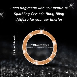 PACLVIO 2pcs Bling Crystal Double Rhinestone Car Engine Start Decoration Ring, Sparkling Push Start Button Sticker, Push to Start Button Cover/Sticker, Bling Car Interior Accessories for Women (Peach)