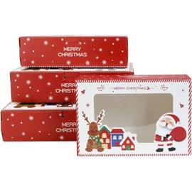Emartbuy Pack of 12 Gift Box, 16.5 cm x 11 cm x 5 cm, Christmas White Red Santa Box with Clear Lid