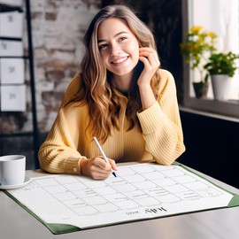 Simplified Desk Calendar 2025-2026 with Desktop Mat, Cabbrix Large Desk Pad Calendar 21" x 16-1/2" Runs From July 2025 to December 2026, Desk Blotter Calendar for Home School and Office (Mint Green)