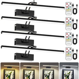 6 Colors Picture Lights Battery Operated with Remote, 16" Cordless Rechargeable Painting Lights with Timer for Wall, 6CCT Dimmable Display Lights for Artwork Gallery Dartboards, 4 Pack (Black)