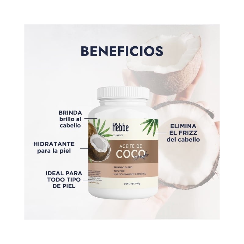 Aceite de Coco Hebbe Cosmetics Extra Virgen Prensado En Frío