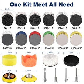 199 Pieces 2 Inch Sanding Disc, GOH DODD Hook and Loop Sanding Pads 60 to 10000 Grit Headlight Restoration Kit Wet Dry Sandpaper with 1/4” 1/8" Shank, Backing Pad, Polishing Pads and Interface Pad
