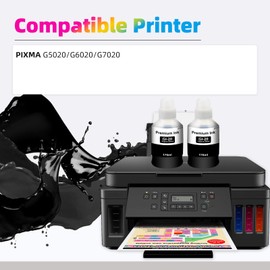 EXCERCUS GI-20 Ink Refill Bottles Replacement for Canon GI-20 GI20 Ink Bottles Refills for Canon G6020 G7020 G5020 MegaTank Printers(170mL Black, 2 Packs)