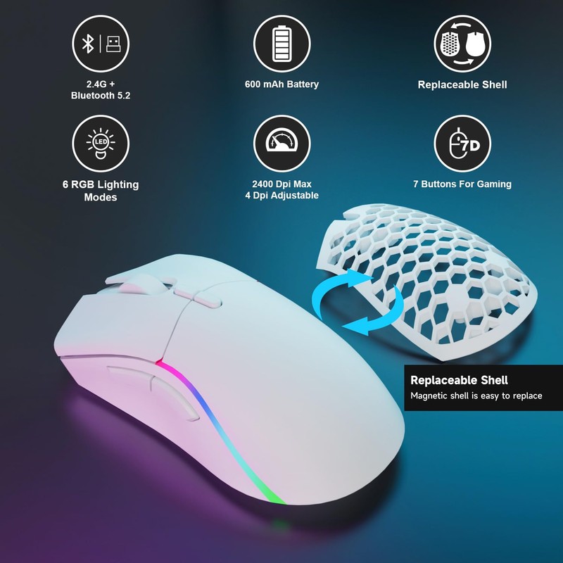 Wireless Mouse, Honeycomb Shell Mouse with 2 Side Buttons, High-Precision