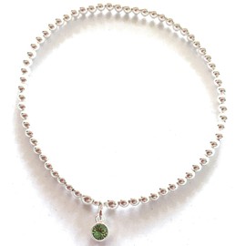 Sterling Silver 925 Beaded Stretch Bracelet with Peridot/August Birthstone Bezel Charm