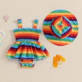 Mubineo Baby Girl Summer Clothes Floral Romper Dress Infant Sleeveless Rompers Skirt One Piece Boho Sun Dress Outfits (Rainbow Stripe A, 0-3 Months)