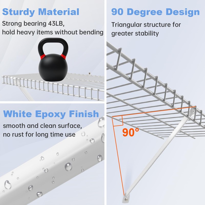 12 Inch Wire Shelf Brackets Set, 4 Pack Metal White