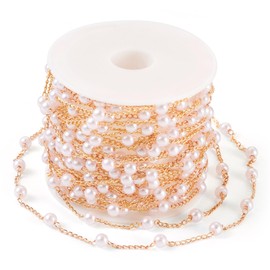 Sparkeads 5 m lange Perlenkette, Messing-Kabelketten mit Kunstperlen, Perlenketten für Damen, Schmuckketten, goldene Kette für Armband, DIY-Schmuckherstellungszubehör