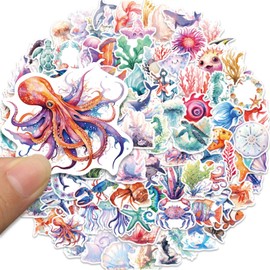 100 Pcs Ocean Animal Stickers, Cute Waterproof Sea Animal Stickers for Scrapbooking Bicycle Water Bottle Laptop Computer Skateboard for Kids Decals Rewarding Gifts