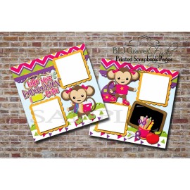 Kindergarten School Girl Monkey 2 PRINTED Premade Scrapbook Pages BLJgraves 30