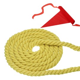 PATIKIL 15 Feet Tug of War Rope for Adults Teen, 3-Strand Natural Twisted Cotton Rope with Flag for Yard Game Team Building Activities, Yellow