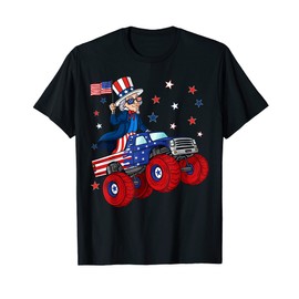 Uncle Sam Riding Monster Truck 4th Of July Funny Boys Kids T-Shirt
