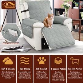 XINEAGE Clearance 100% Waterproof Recliner Chair Cover, Non Slip Covers for Recliner Chair with Pocket, Washable Dog Recliner Couch Cover with Elastic Straps (Light Gray, 23.6")