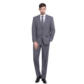 P&L Men's Suits Classic Fit 2 Piece - 2 Button Jacket Formal Dress Blazer & Pleated Pants Set Grey