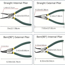 Mautopily Professional 4-Piece Snap Ring Pliers Set - Straight & Curved Long Nose Pliers for Inner and Outer Rings - High Quality Hand Pliers for Clamp Rings - Ideal for Workshop and Industry