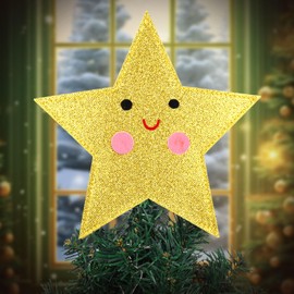 Gejoy Cute Star Christmas Tree Topper Felt Star Christmas Tree Decoration Glitter Star Tree Topper Gold Christmas Decorations for Christmas Tree Top Xmas Holiday Party, 7.87 Inches